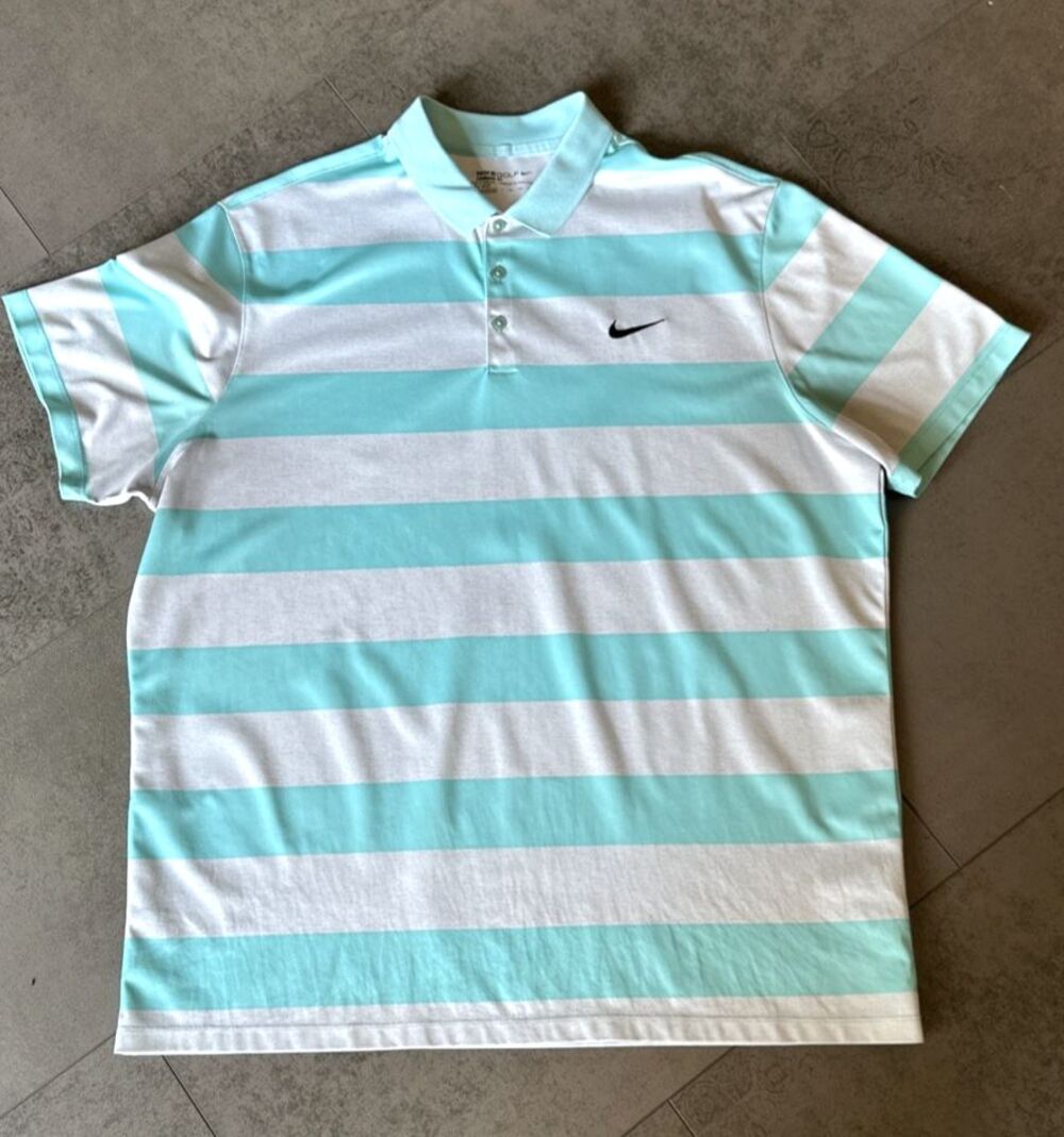 Nike Golf Polo Dri-FIT Men's 2XL mint green/blue light gray thick striped shirt